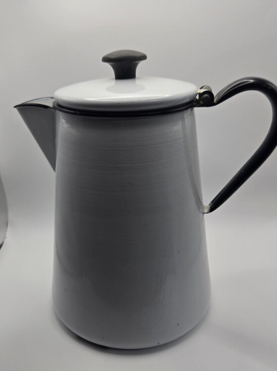 Other - Vintage Enamel Coated Metal Cowboy Coffee Pot In Black And White